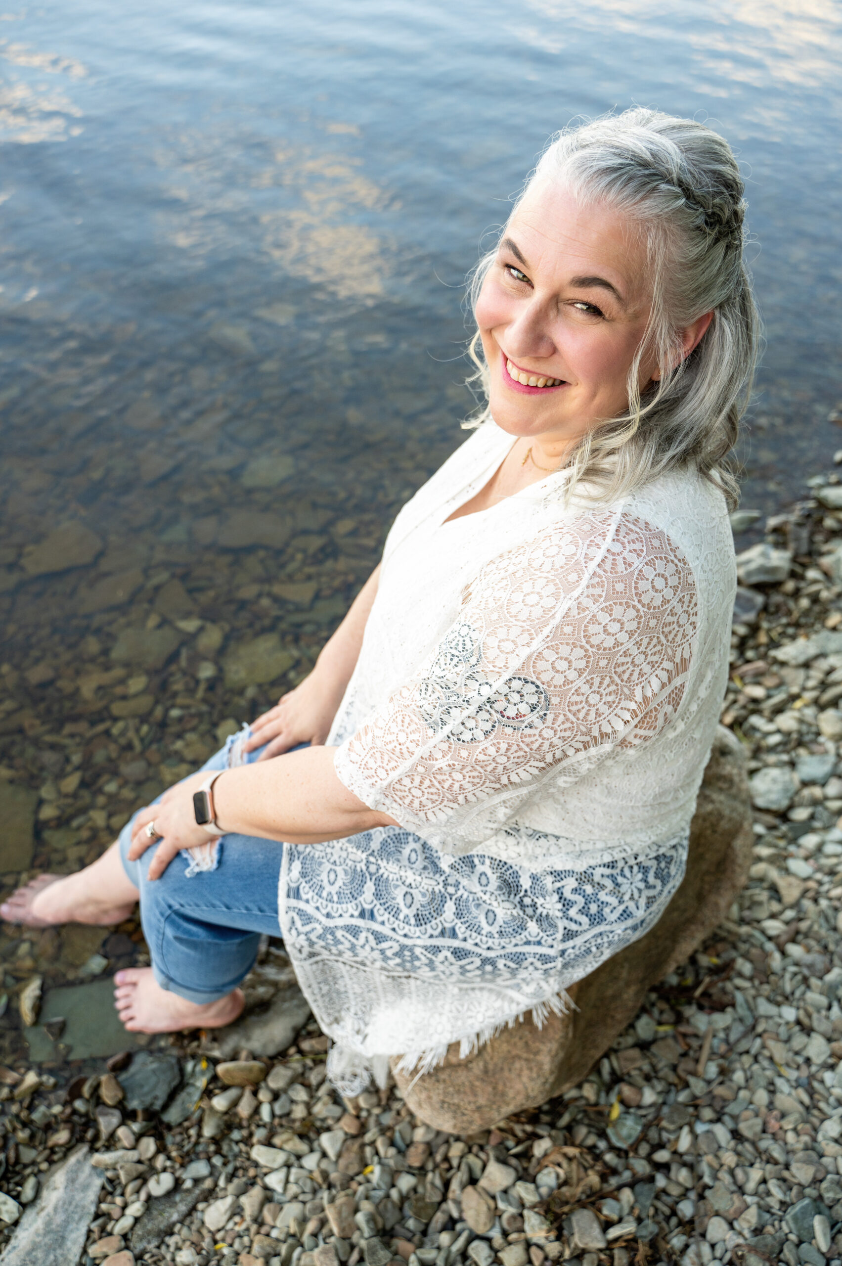 Tammy enjoying a calm day on a beach as a practice for her leadership wellness coaching program